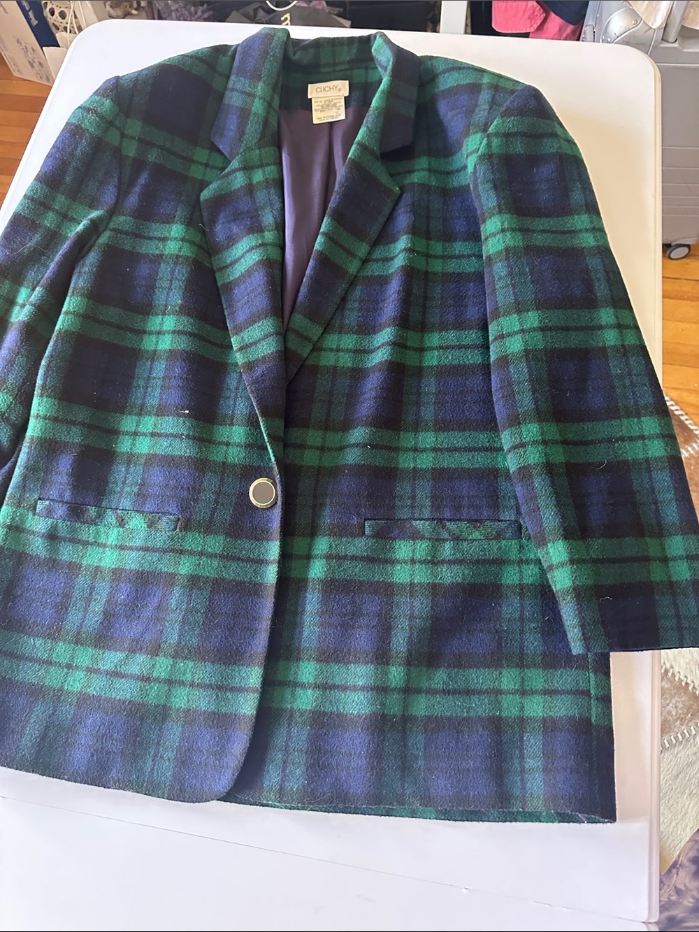 Green & Navy Plaid Wool Blazer